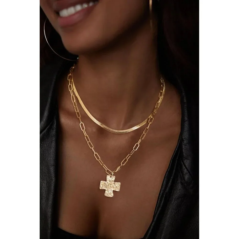 Easter Gifts for Women Chunky Cross Necklace for Women Trendy 14K Gold Plated Si - Picture 2 of 9